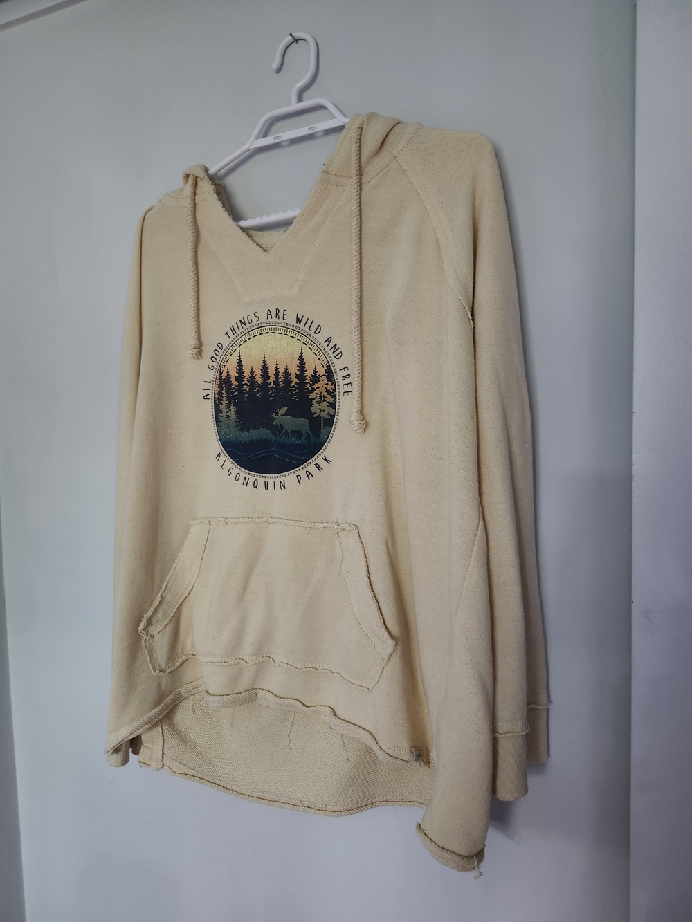 Creamy Yellow Hooded Pullover Sweater with Forest Graphic | Wild And Free